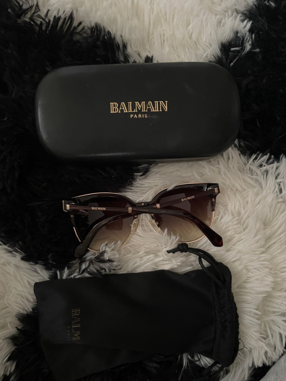 Balmain Brown Gradient Cat-Eye Sunglasses with Gold Accents